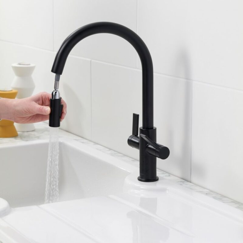 Clearwater Kira C Spout Sink Mixer with Pull-Out Matt Black