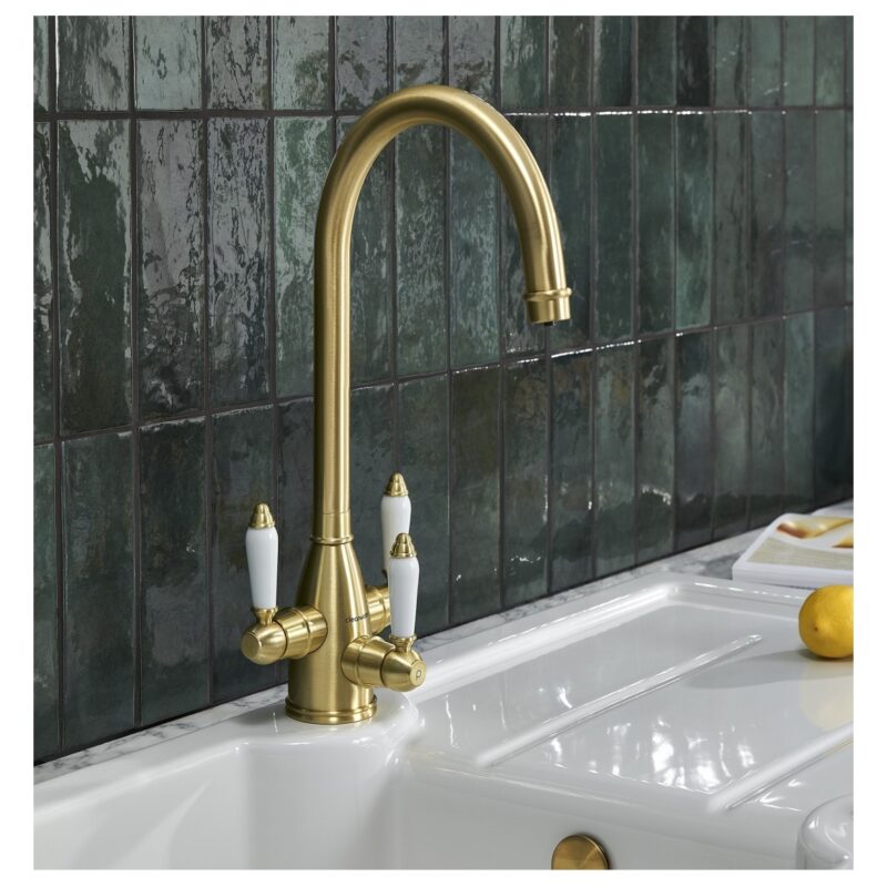 Clearwater Krypton Tri-Spa Kitchen Mixer & Cold Filter Tap Brushed Brass