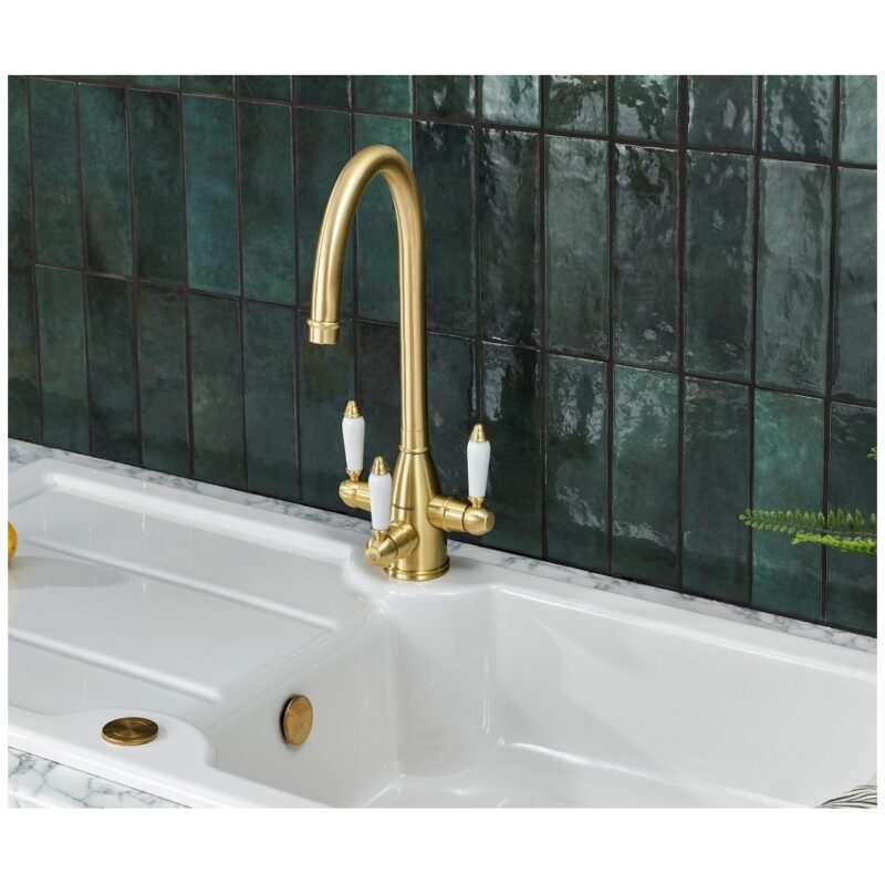 Clearwater Krypton Tri-Spa Kitchen Mixer & Cold Filter Tap Brushed Brass