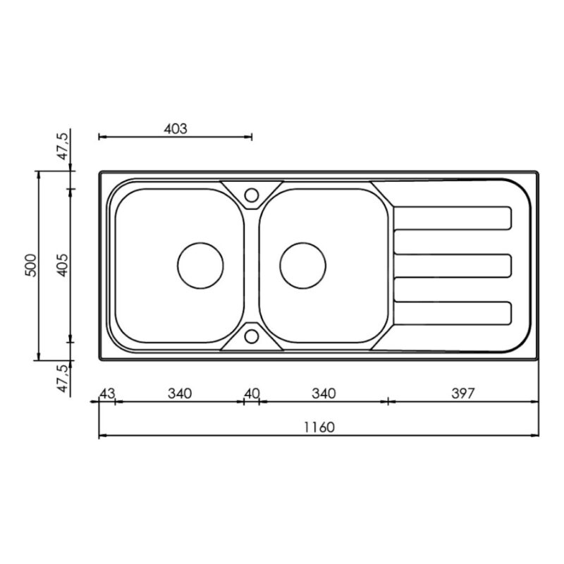 Clearwater Kudos Double Bowl 1160x500mm Stainless Steel Sink with Drainer