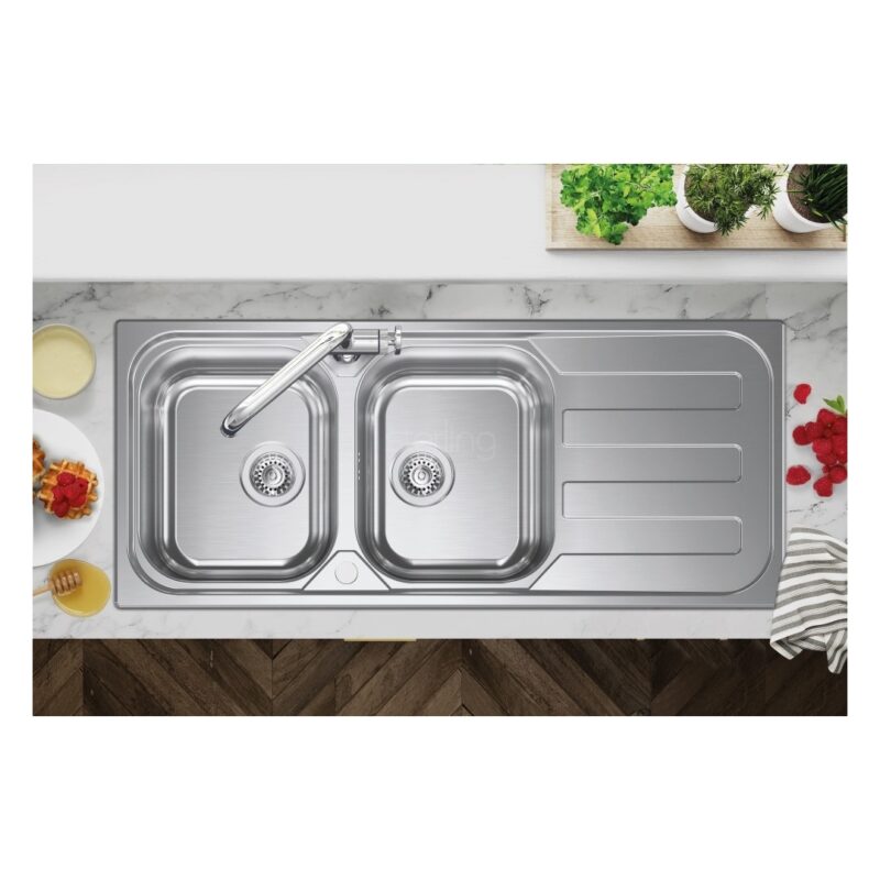 Clearwater Kudos Double Bowl 1160x500mm Stainless Steel Sink with Drainer