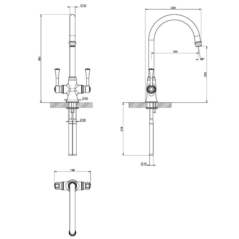 Clearwater Regent Mono Sink Mixer with Swivel Spout Brushed
