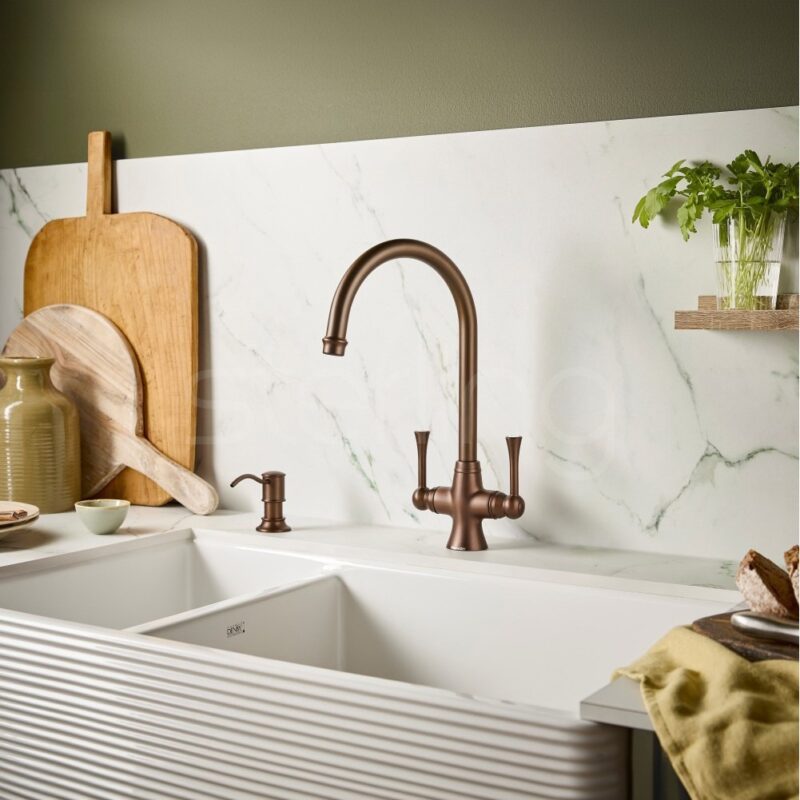 Clearwater Regent Twin Lever Kitchen Sink Mixer Tap English Bronze