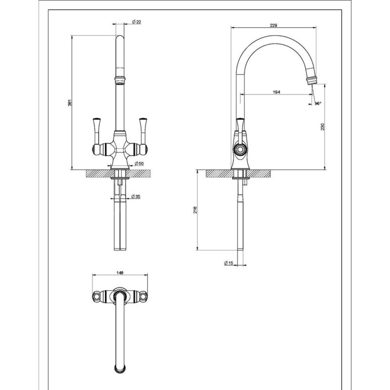 Clearwater Regent Twin Lever Kitchen Sink Mixer Tap English Bronze