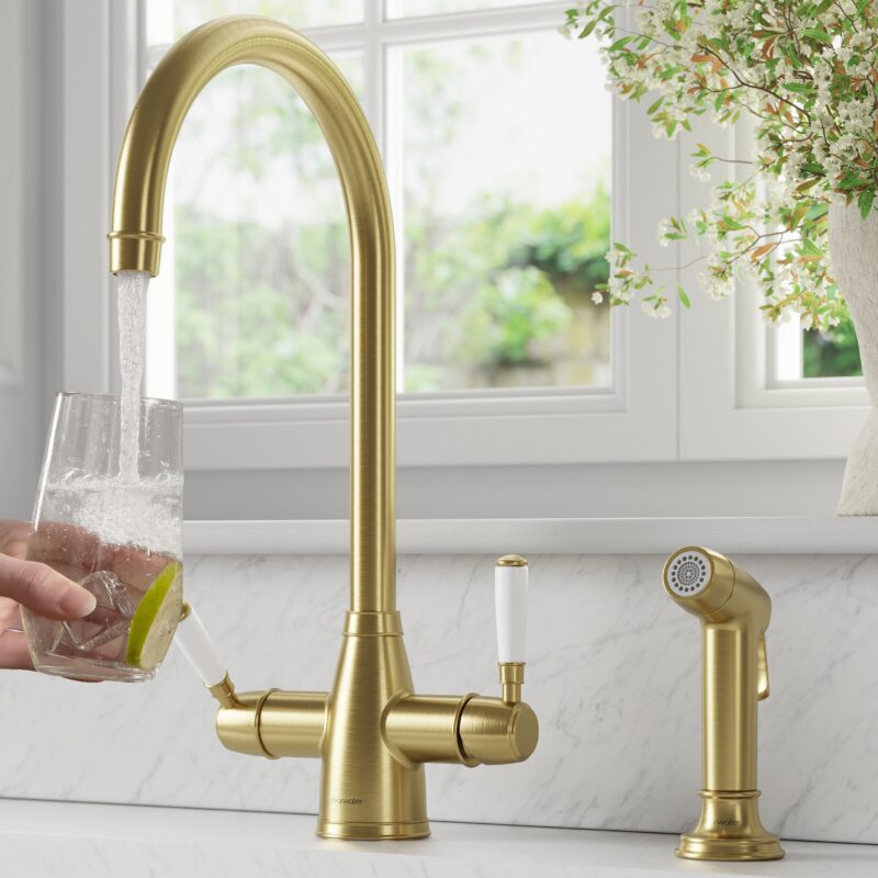 Clearwater Longdon 4 in 1 Brushed Brass Kettle Tap with Rinse