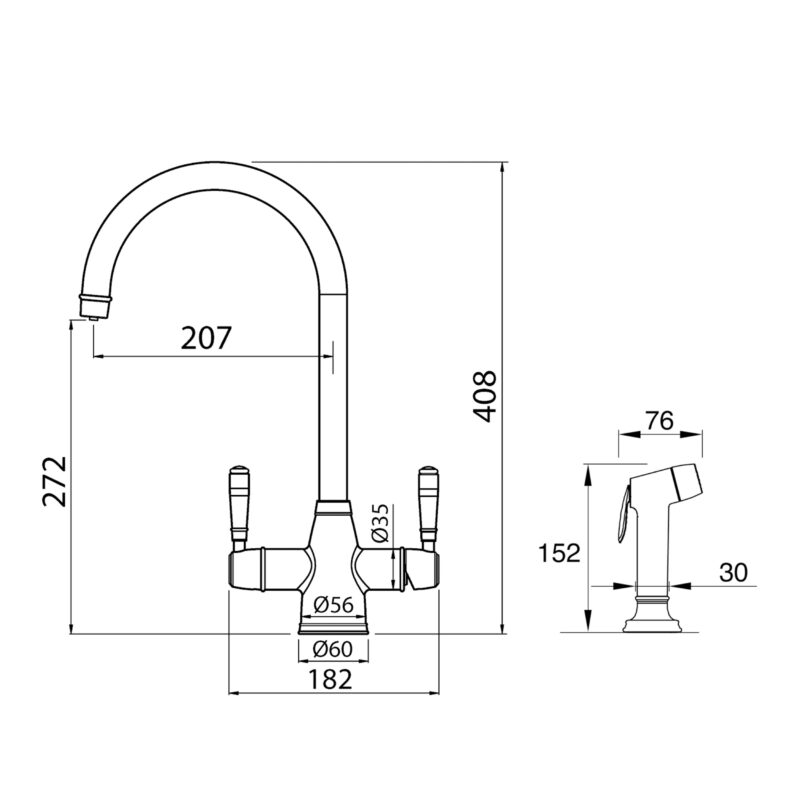 Clearwater Longdon 4 in 1 Kettle Tap with Rinse Brushed Bronze