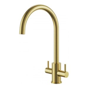 Clearwater Loreto Twin Lever Kitchen Sink Mixer Artisan Brass