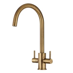 Clearwater Loreto Twin Lever Kitchen Sink Mixer Tap Patinated Brass