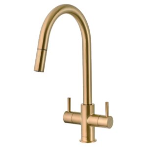 Clearwater Loreto Twin Lever Pull-Out Kitchen Sink Mixer Tap Brushed Brass