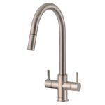 Clearwater Loreto Twin Lever Pull-Out Sink Mixer Tap Brushed Nickel