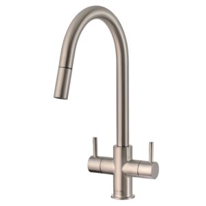 Clearwater Loreto Twin Lever Pull-Out Sink Mixer Tap Brushed Nickel