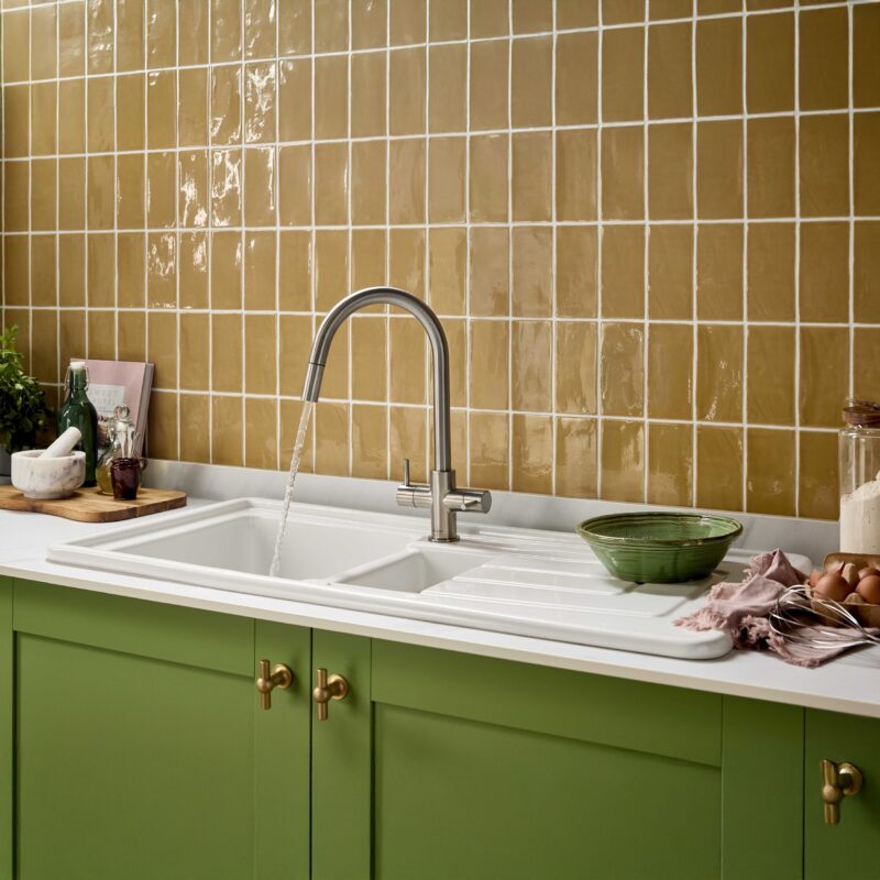 Clearwater Loreto Twin Lever Pull-Out Sink Mixer Tap Brushed Nickel