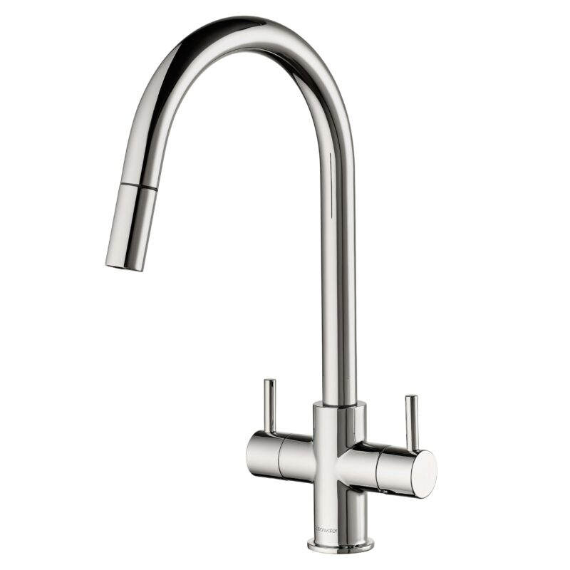 Clearwater Loreto Twin Lever Pull-Out Kitchen Sink Mixer Tap Chrome Clearwater Loreto Twin Lever Pull-Out Kitchen Sink Mixer Tap Chrome