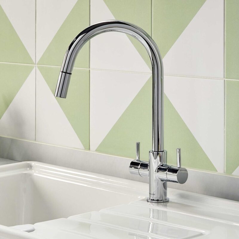 Clearwater Loreto Twin Lever Pull-Out Kitchen Sink Mixer Tap Chrome