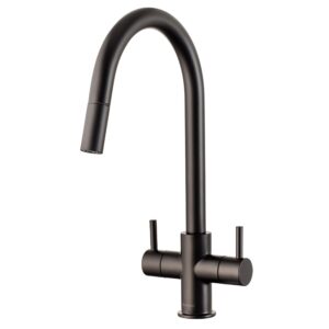 Clearwater Loreto Twin Lever Pull-Out Kitchen Sink Mixer Tap Matt Black