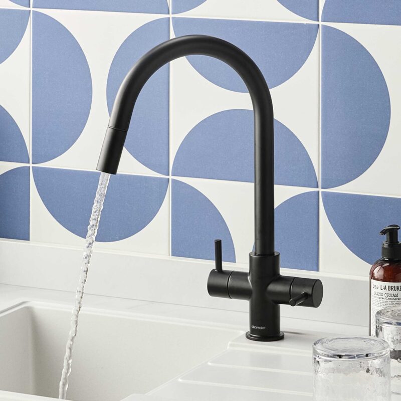 Clearwater Loreto Twin Lever Pull-Out Kitchen Sink Mixer Tap Matt Black