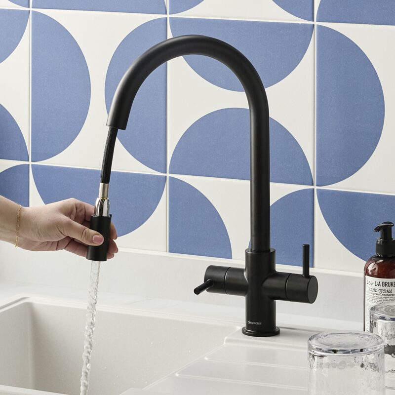 Clearwater Loreto Twin Lever Pull-Out Kitchen Sink Mixer Tap Matt Black