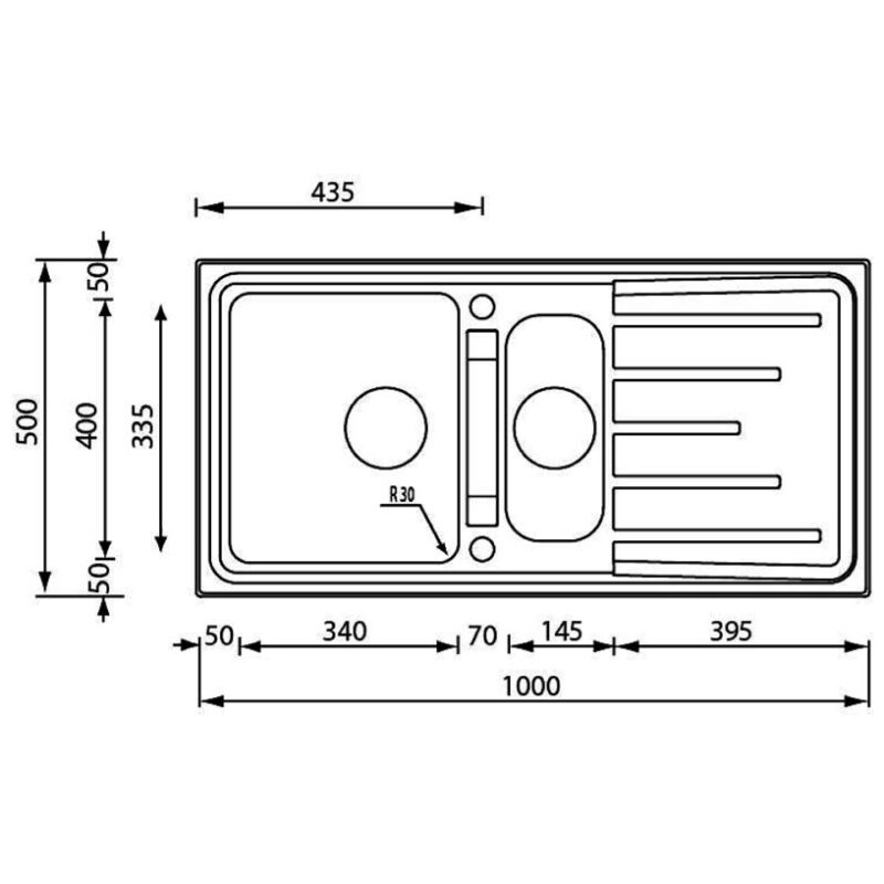 Clearwater Monza 1.5 Bowl Inset Steel Sink with Drainer 1000x500mm