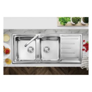 Clearwater Monza Double Bowl 1160x500mm Stainless Steel Sink with Drainer