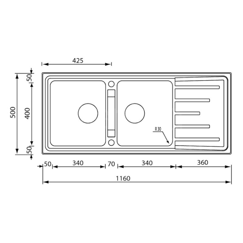 Clearwater Monza Double Bowl 1160x500mm Stainless Steel Sink with Drainer