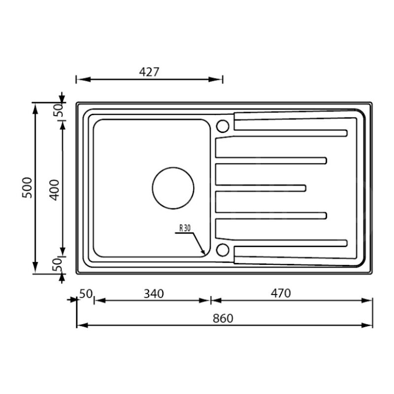 Clearwater Monza Single Bowl 860x500mm Stainless Steel Sink with Drainer