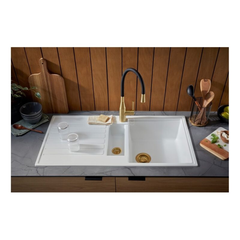 Clearwater Morpho Kitchen Sink Mixer Tap Brushed Brass/Black Hose