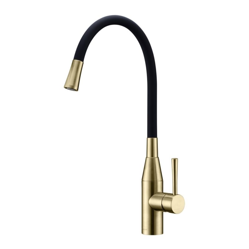 Clearwater Morpho Kitchen Sink Mixer Tap Brushed Brass/Black Hose