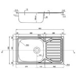 Clearwater Okio 1 Bowl Inset Steel Kitchen Sink with Drainer 860x500mm