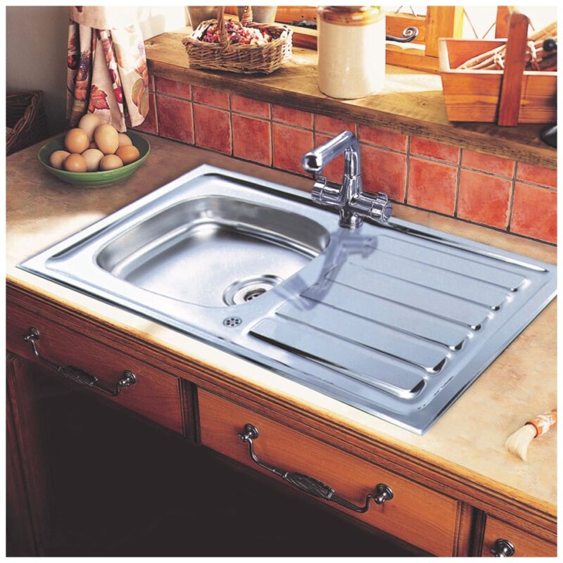 Clearwater Contract 1 Bowl Inset Steel Kitchen Sink with Drainer 950x500mm