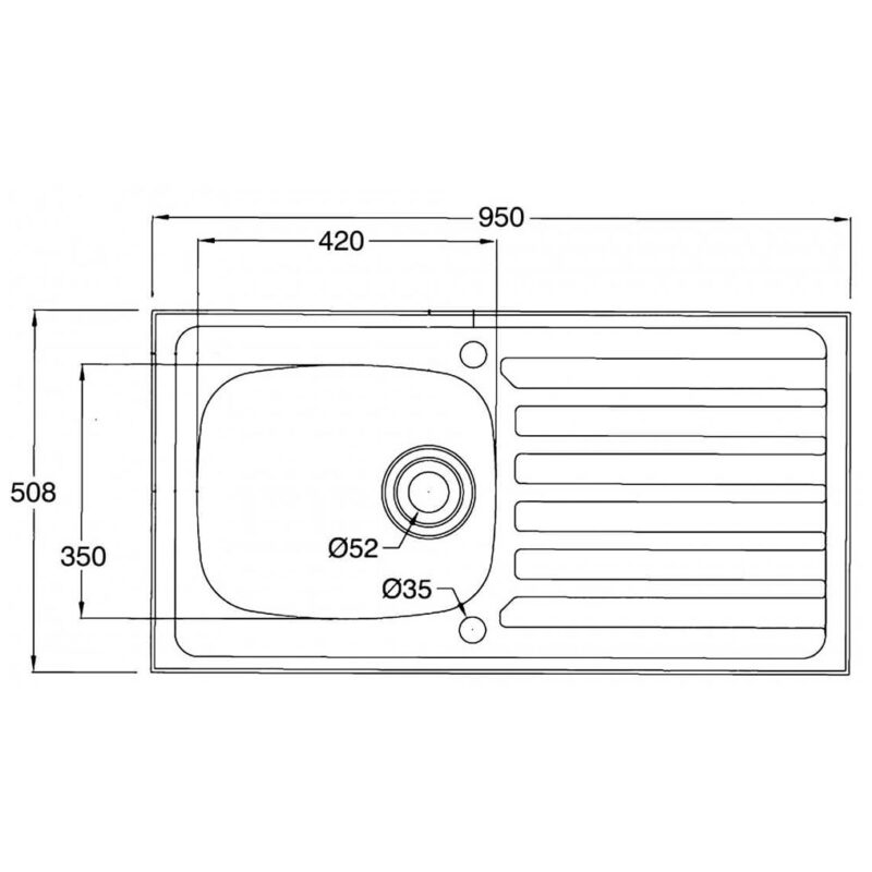 Clearwater Contract 1 Bowl Inset Steel Kitchen Sink with Drainer 950x500mm