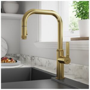 Clearwater Pioneer Kitchen Sink Mixer with Pull Out Spray Brushed Brass