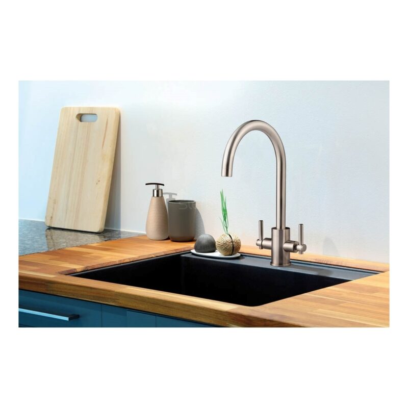 Clearwater Rococo Twin Lever Kitchen Sink Mixer Tap Brushed Nickel