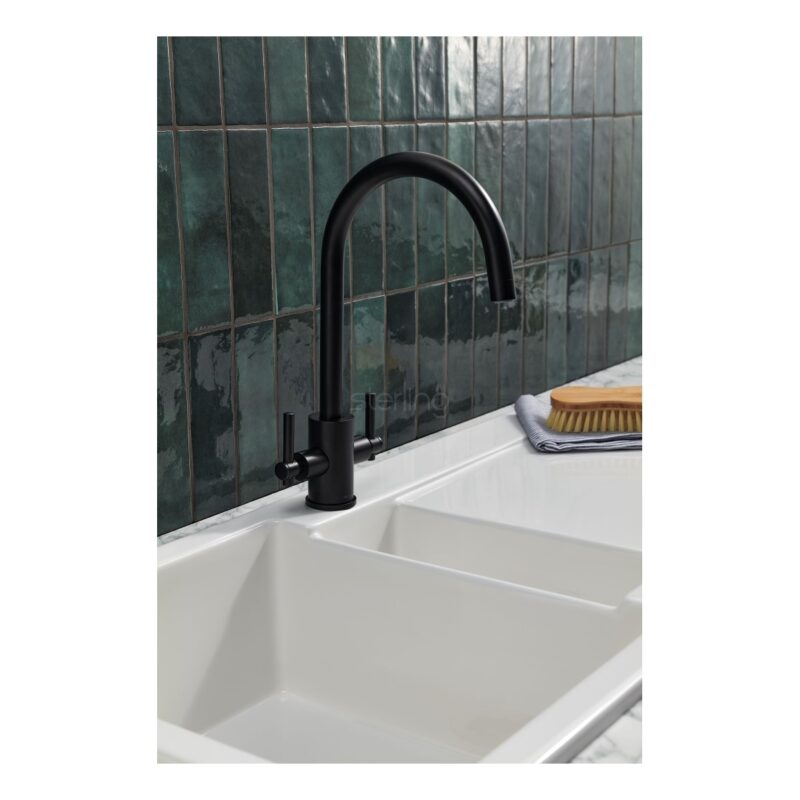 Clearwater Rococo Twin Lever Kitchen Sink Mixer Tap Matt Black