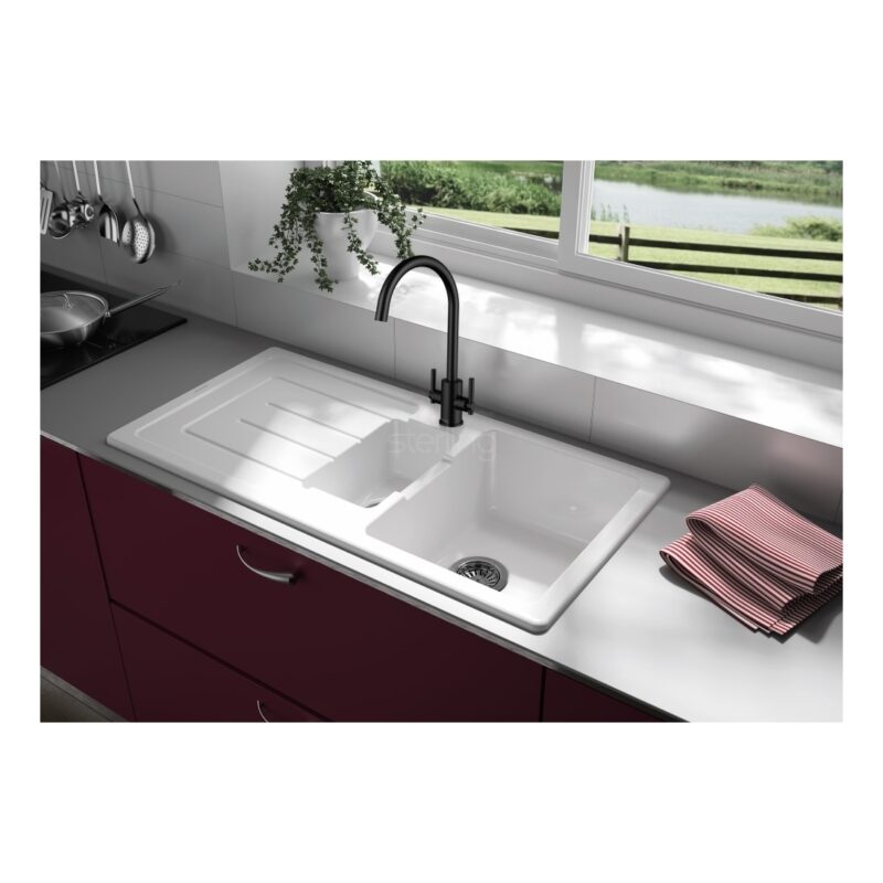 Clearwater Rococo Twin Lever Kitchen Sink Mixer Tap Matt Black