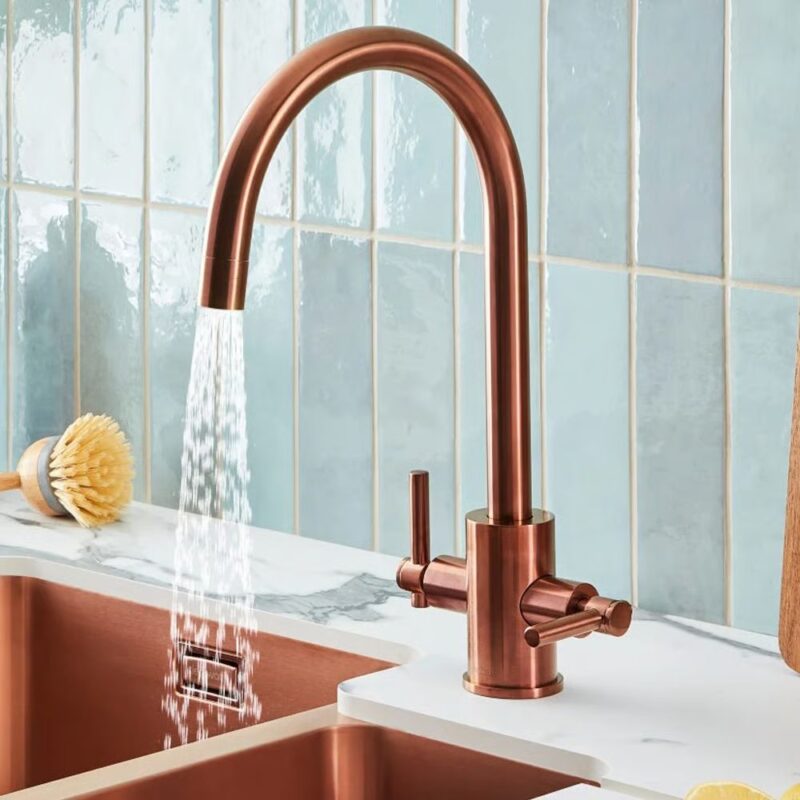 Clearwater Rococo Twin Lever Kitchen Sink Mixer Tap Regency Copper