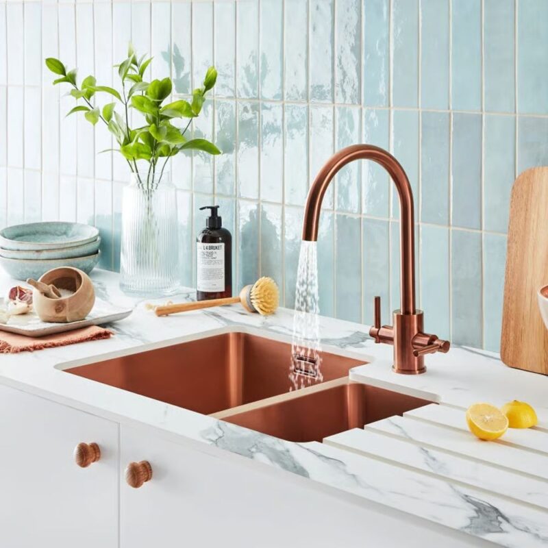 Clearwater Rococo Twin Lever Kitchen Sink Mixer Tap Regency Copper