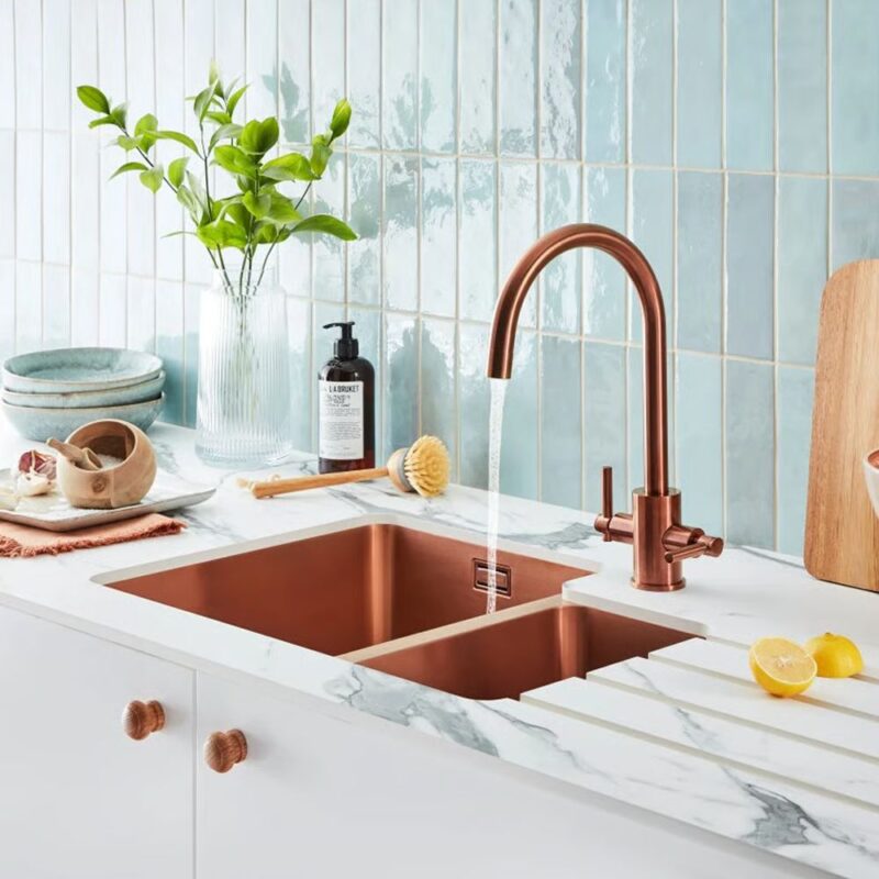 Clearwater Rococo Twin Lever Kitchen Sink Mixer Tap Regency Copper