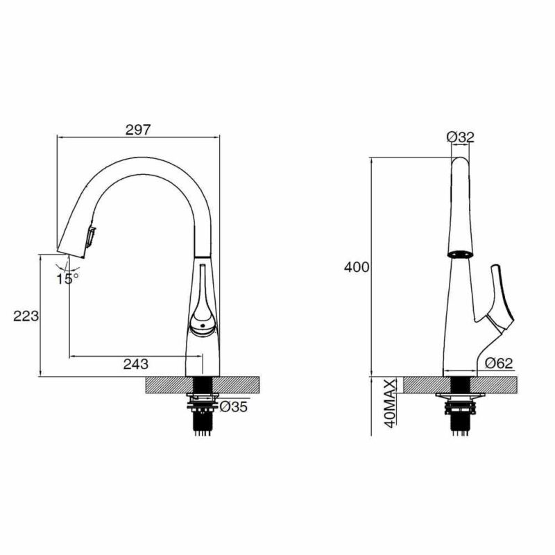 Clearwater Rosetta Pull Out Spray Filter Mixer Tap Brushed Nickel