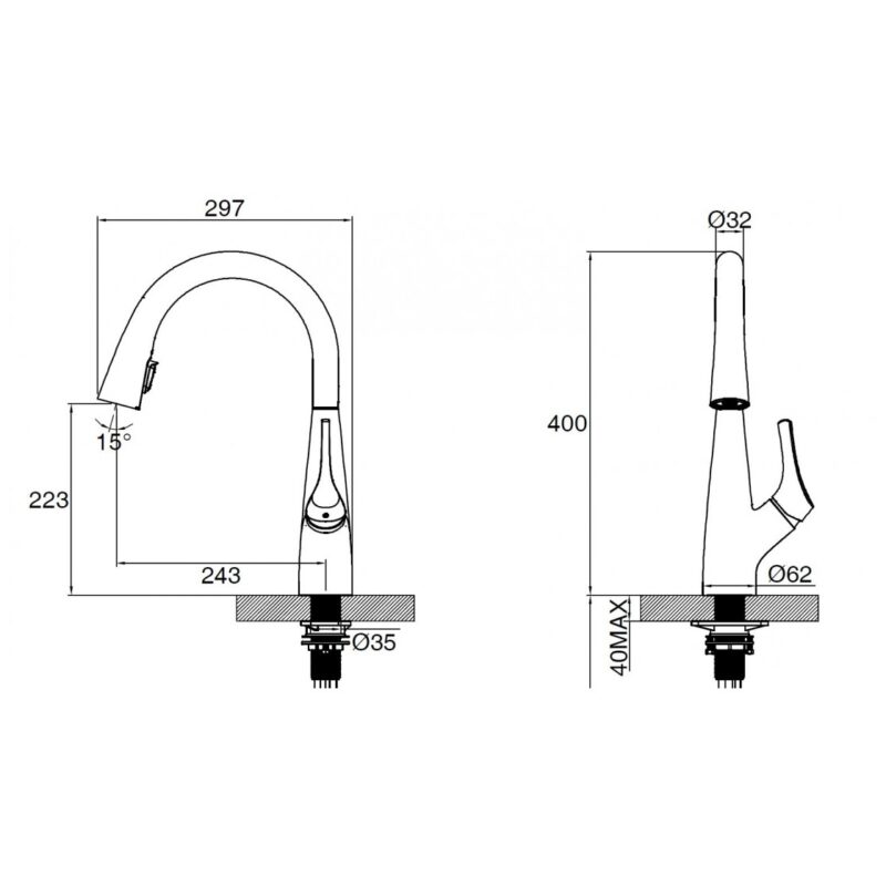 Clearwater Rosetta Cold Filter & Mixer Tap with Pull Out Black