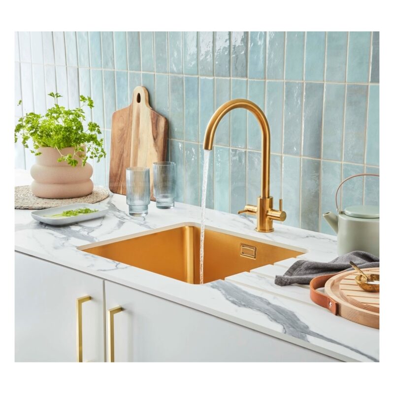 Clearwater Salsa Single Bowl 490x400mm Stainless Steel Sink, Brushed Brass