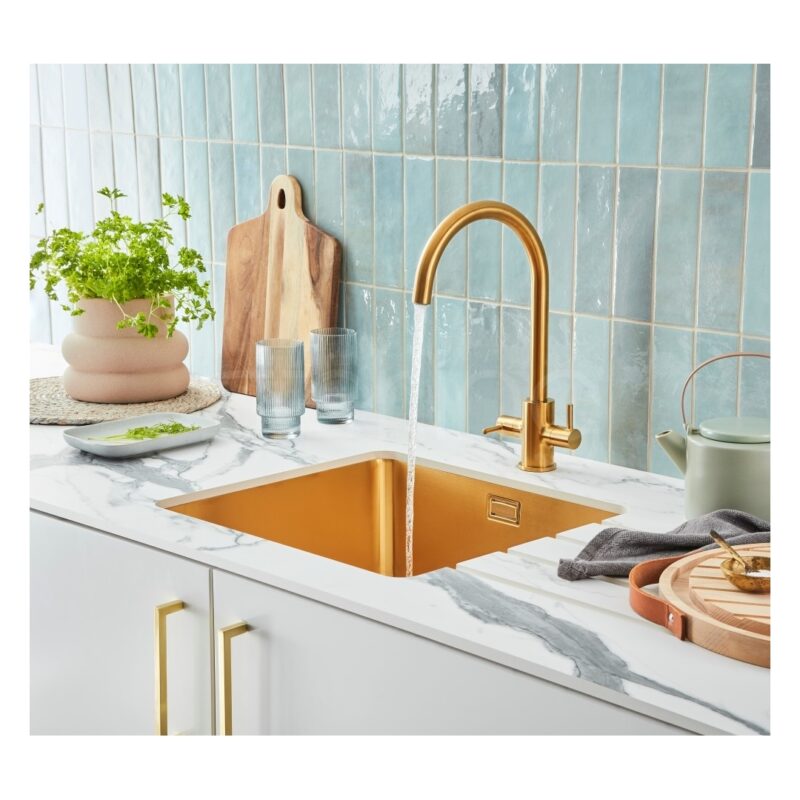 Clearwater Salsa Single Bowl 490x400mm Stainless Steel Sink, Brushed Brass