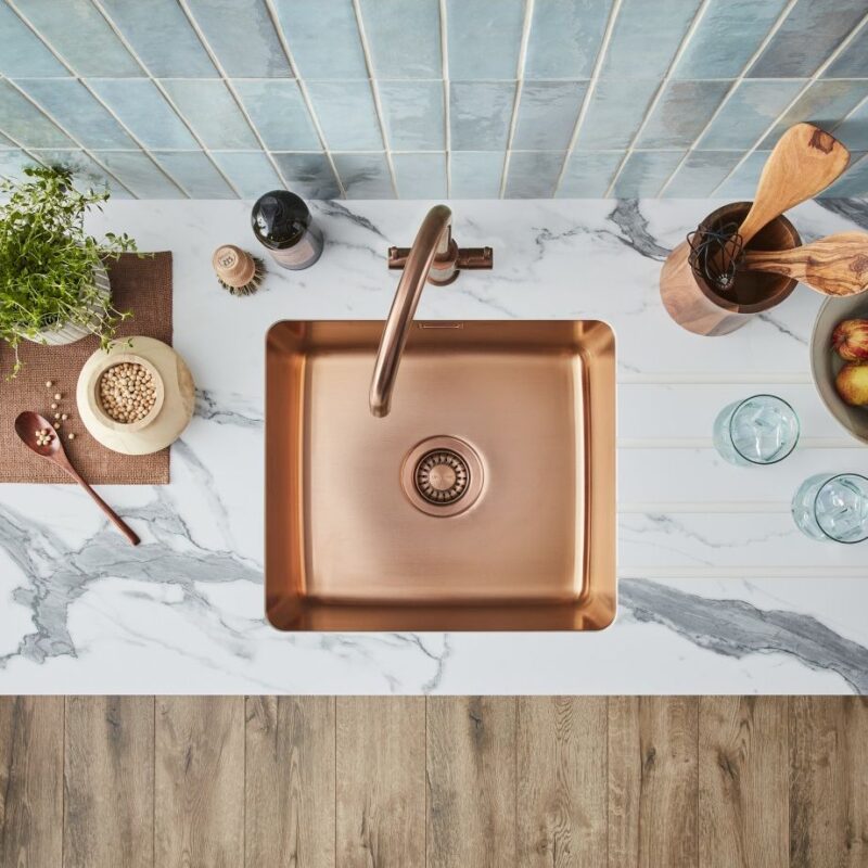Clearwater Salsa Single Bowl 490x440mm Stainless Steel Sink, Regency Copper