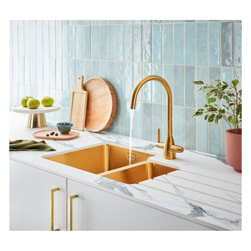 Clearwater Salsa 1.5 Bowl 600x440mm Brushed Brass Undermount Sink, Left Main