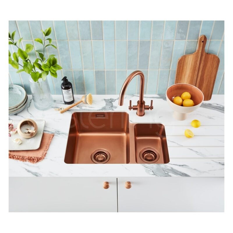 Clearwater Salsa 1.5 Bowl 600x440mm Regency Copper Undermount Sink, Left Main
