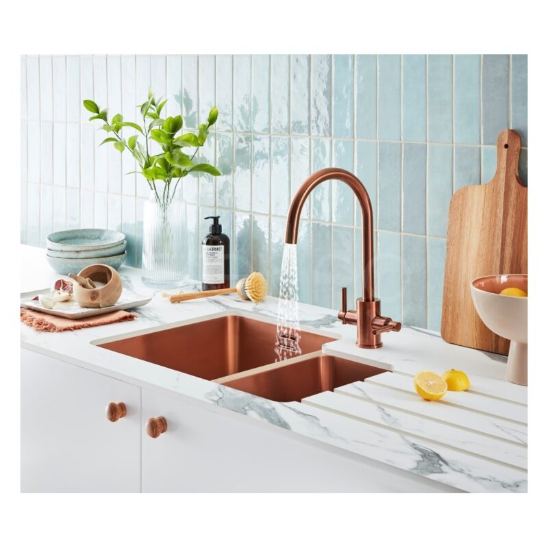 Clearwater Salsa 1.5 Bowl 600x440mm Regency Copper Undermount Sink, Left Main