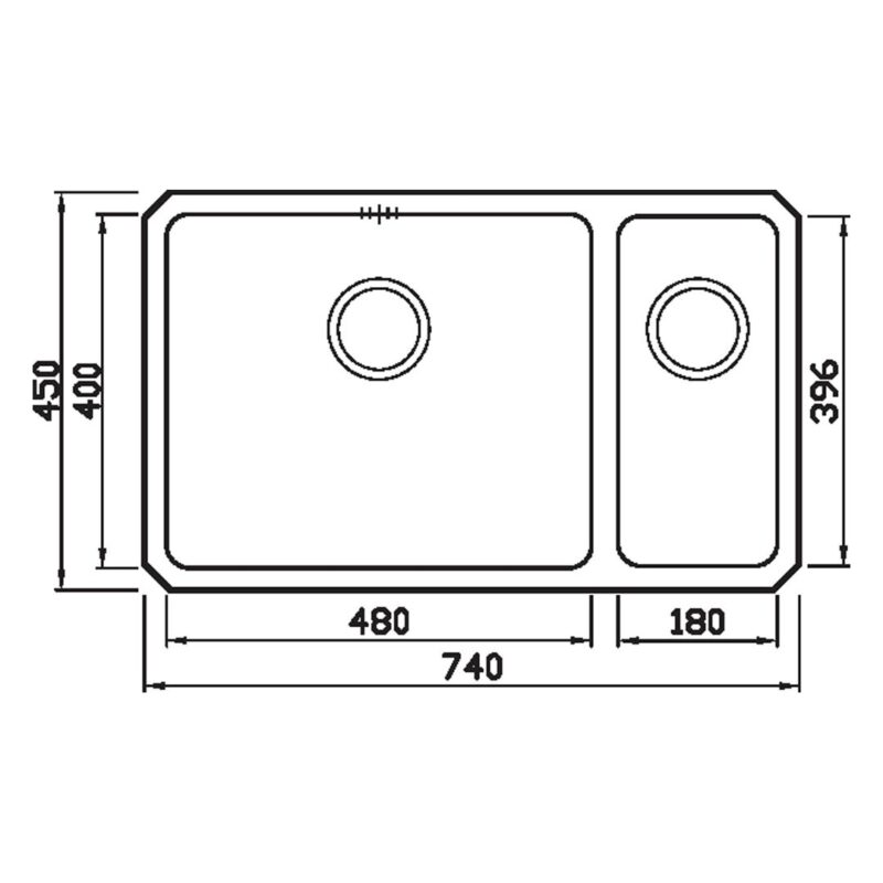 Clearwater Salsa 1.5 Bowl 740x450mm Steel Undermount Sink, Left Hand Main Bowl
