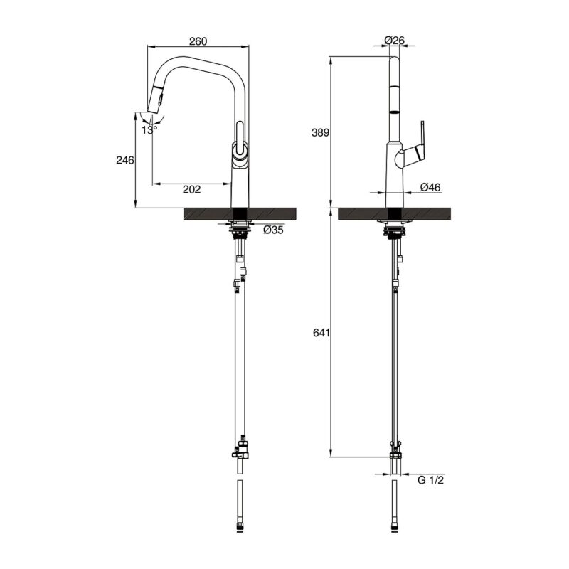 Clearwater Santor Kitchen Sink Mixer Tap with Pull-Out Brushed Brass