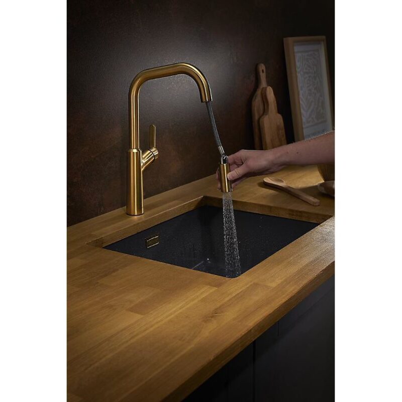 Clearwater Santor Kitchen Sink Mixer Tap with Pull-Out Brushed Brass