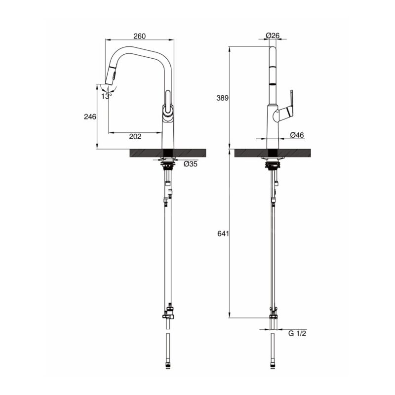 Clearwater Santor Kitchen Sink Mixer Tap with Pull-Out Matt Black
