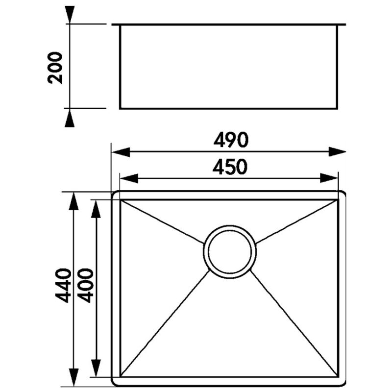Clearwater Stark 1 Bowl Undermount Steel Kitchen Sink 490x440mm